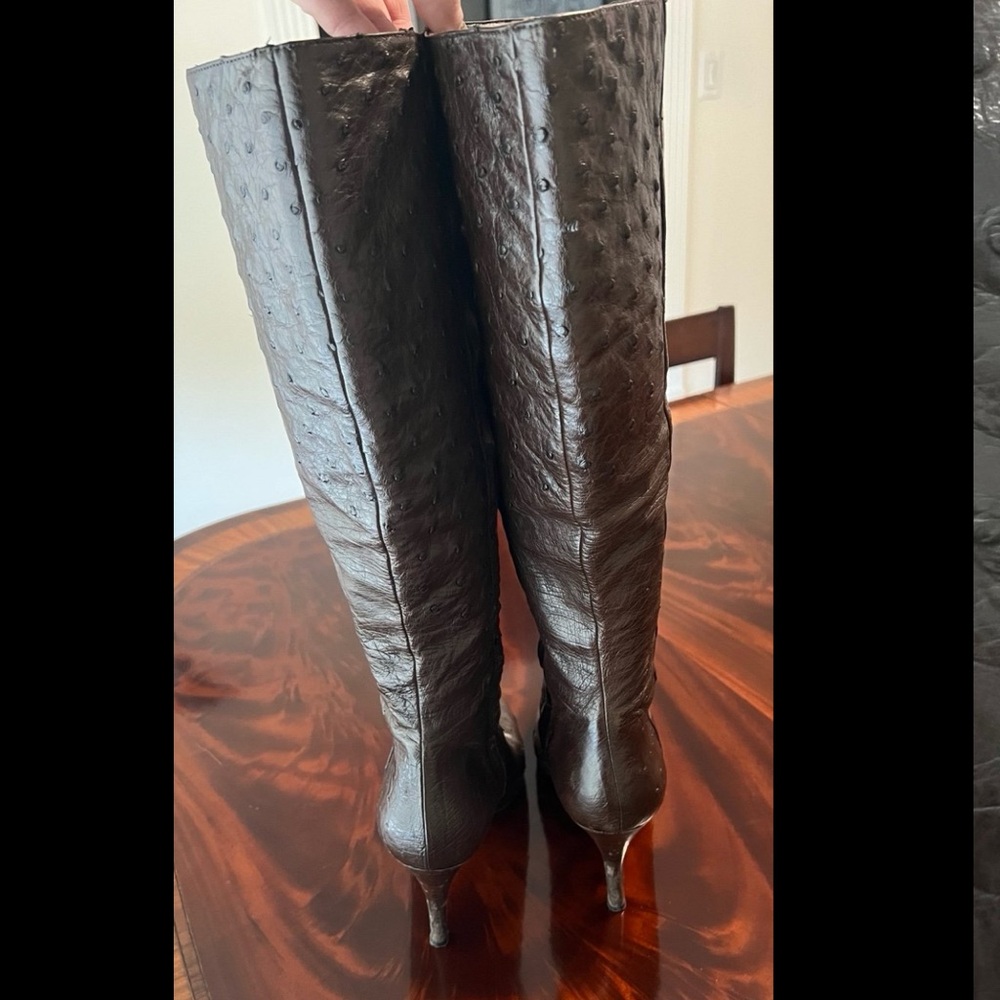 Cole Haan Ostrich Brown Leather Boots - Picture 2 of 10